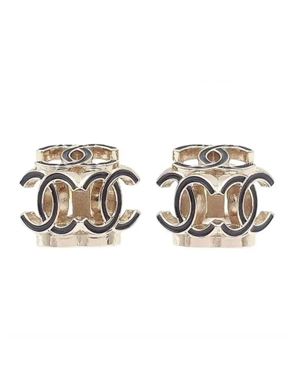 Chanel Cube Earrings Gold Black Metal Resin CC Logo